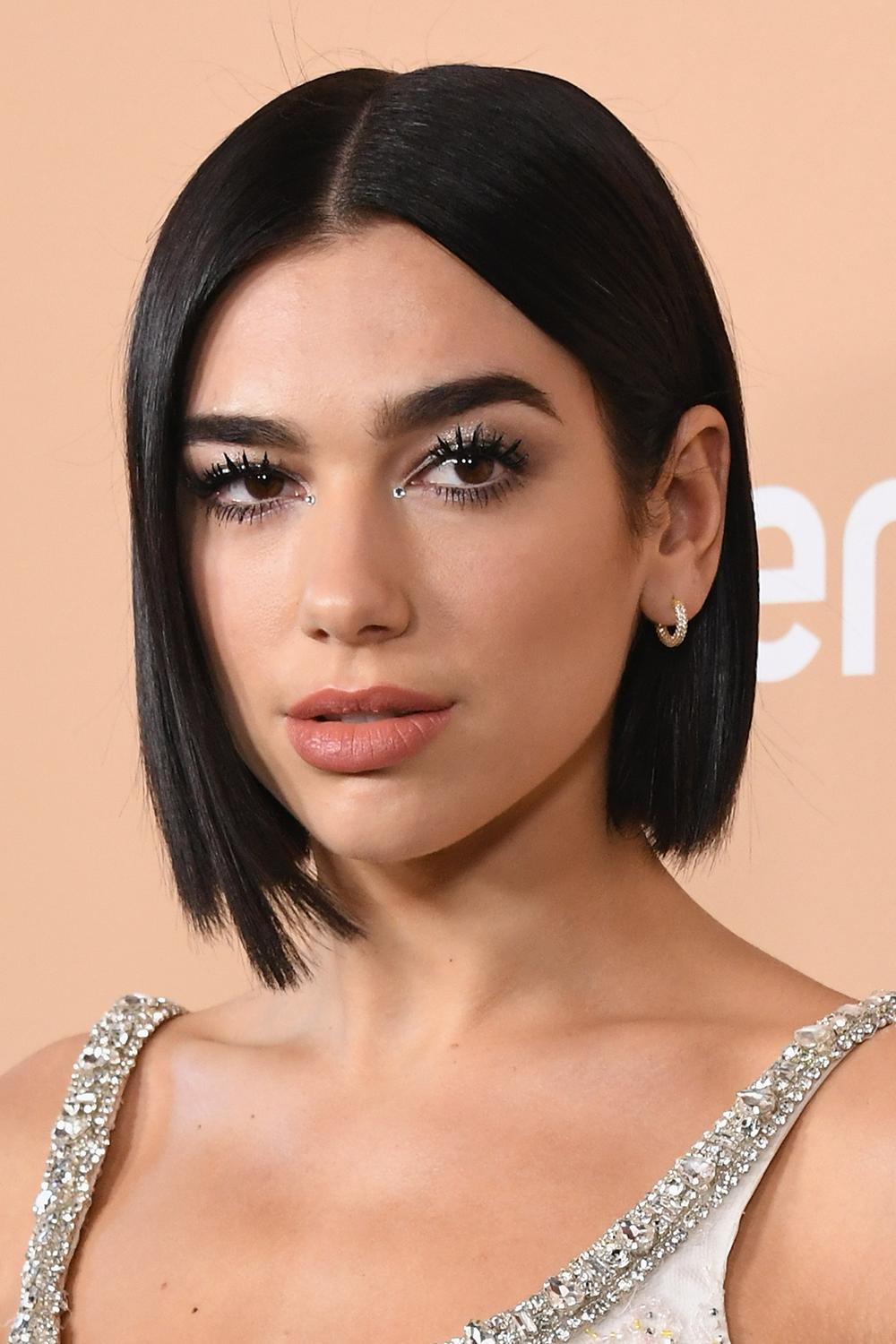 Dua Lipa sharp angled bob hairstyle
