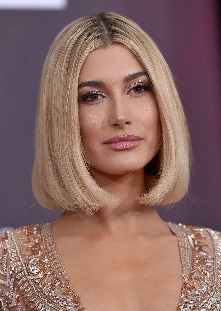 Hailey Bieber modern blunt bob haircut