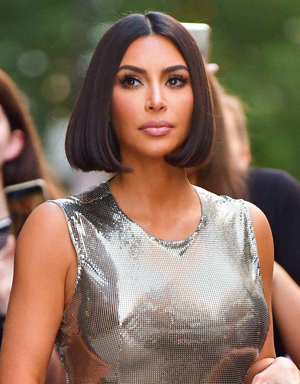 Kim Kardashian sleek glass-like bob hairstyle