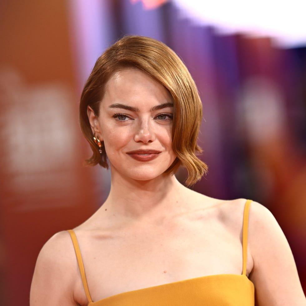 Emma Stone side parted bob haircut