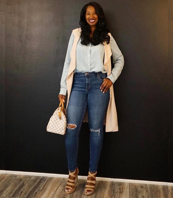Tall woman wearing fashion accessories