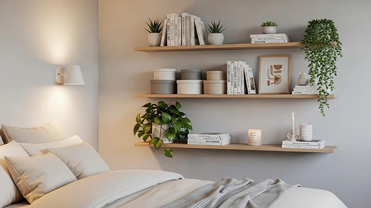 Floating bedroom storage shelves