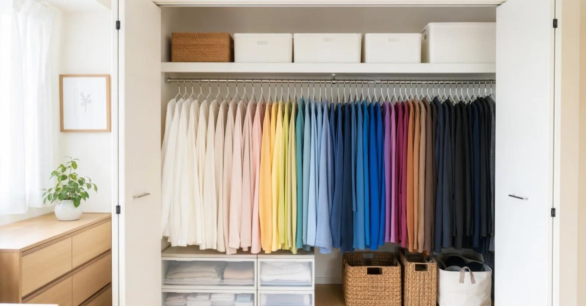 Small closet with matching slim hangers