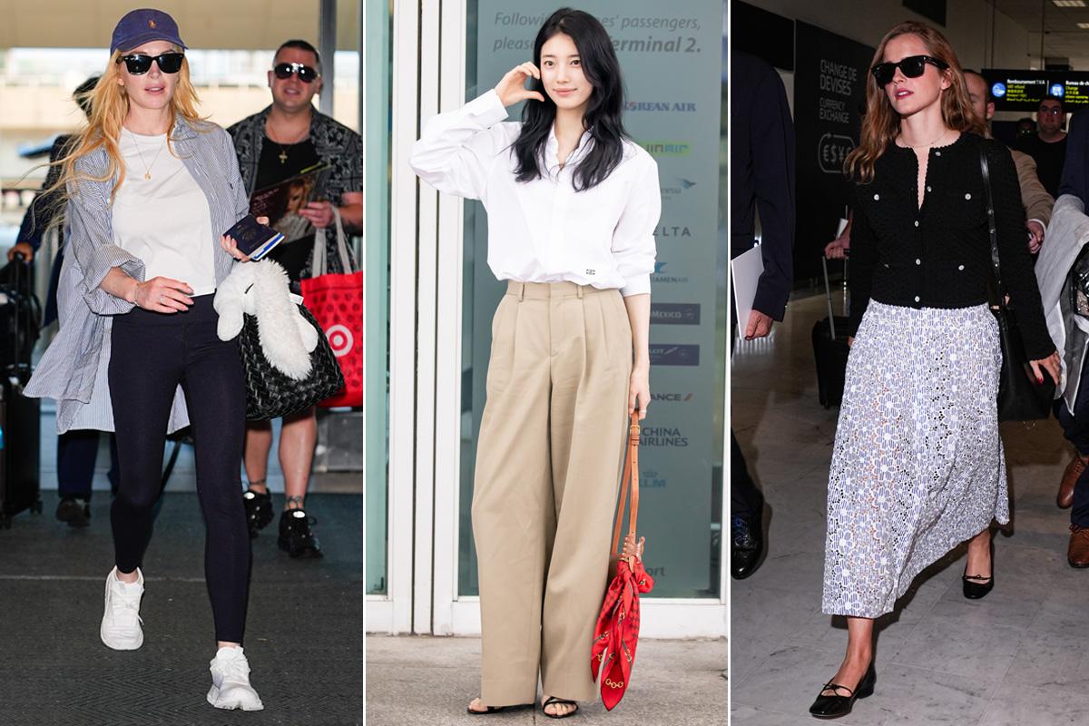 Celebrity airport travel outfit style