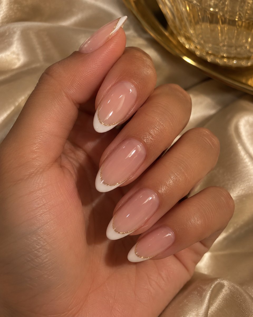 Elegant French manicure with shimmer