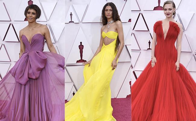Vibrant yellow couture gown on an Oscars red carpet