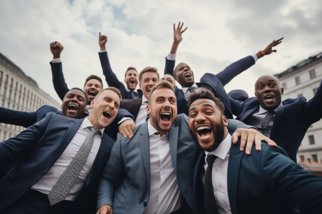 Group of men celebrating achievement together