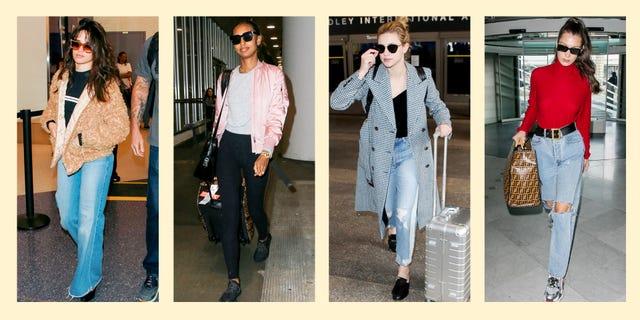 Celebrity airport outfit with casual layers