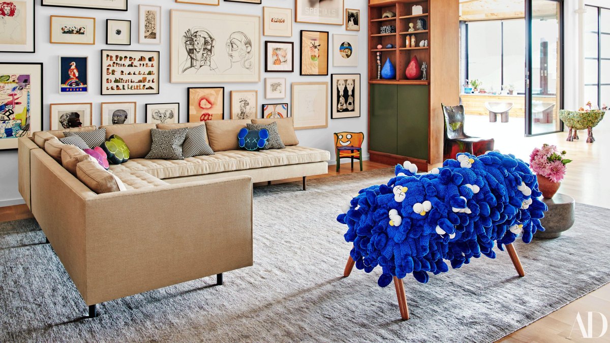 Celebrity living room expensive art collection
