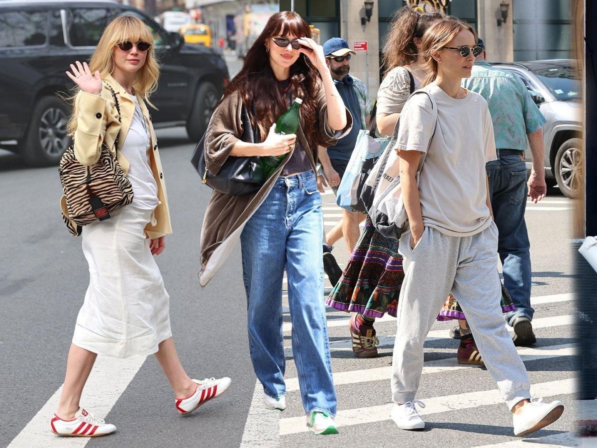 Celebrity street style sneakers outfit