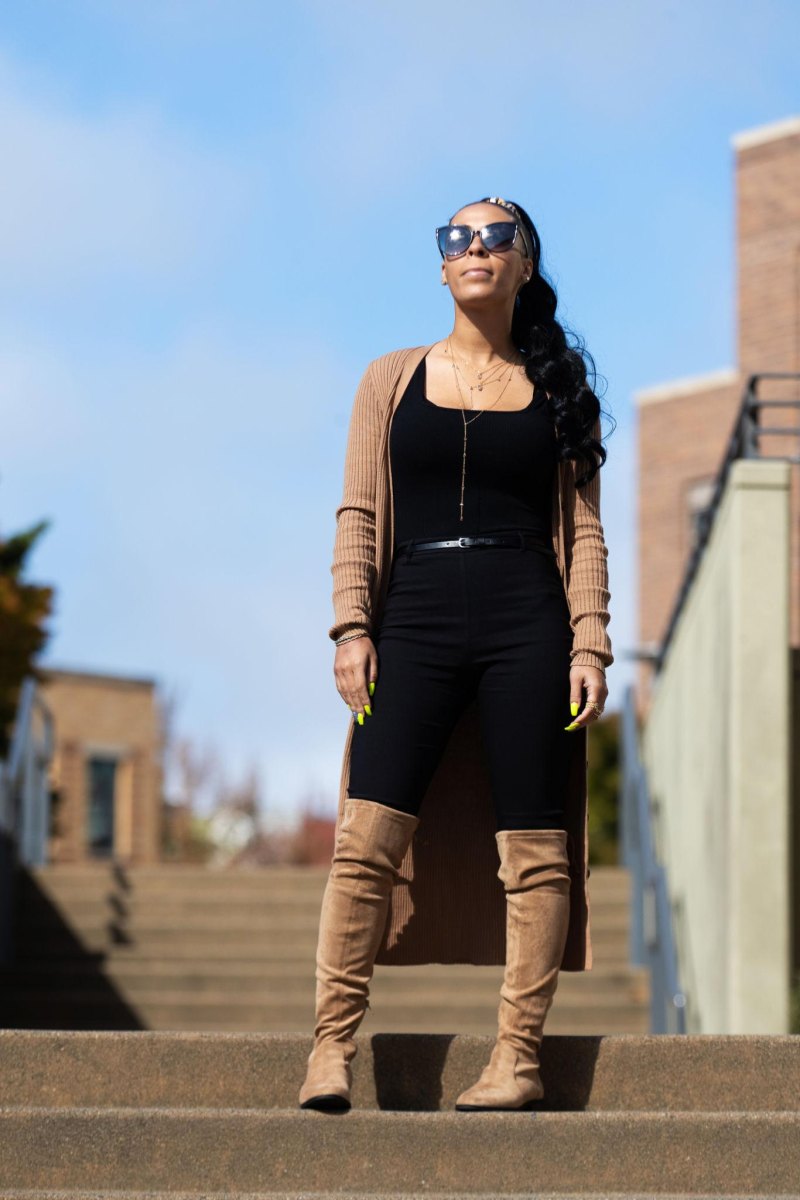Confident tall woman outdoors