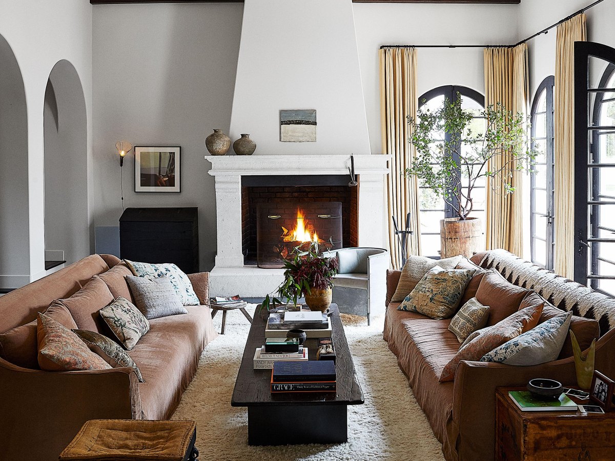 Cozy celebrity living room neutral tones