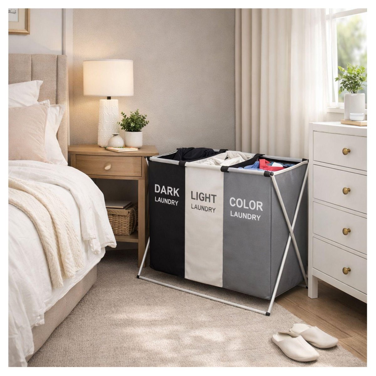 Bedroom laundry hamper station