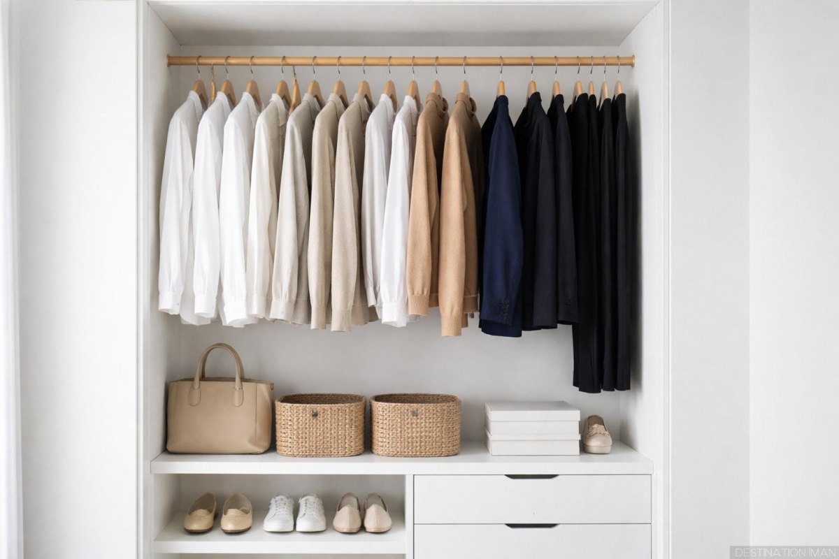 Minimalist capsule wardrobe closet layout