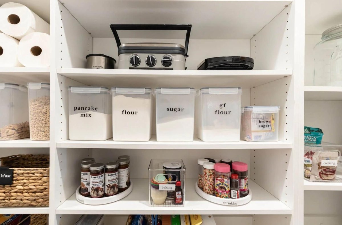 Dedicated pantry shelf for organized baking ingredients