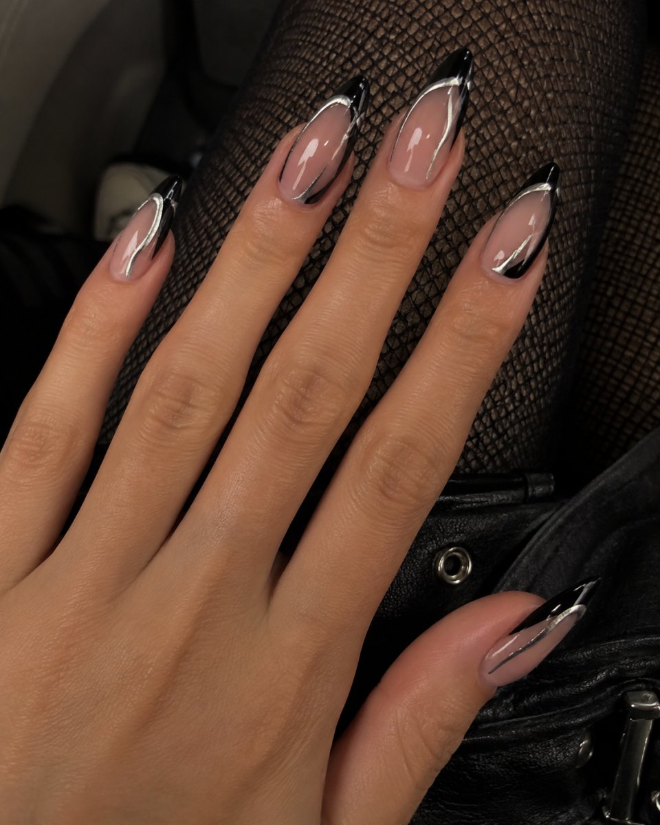 Edgy black French manicure design