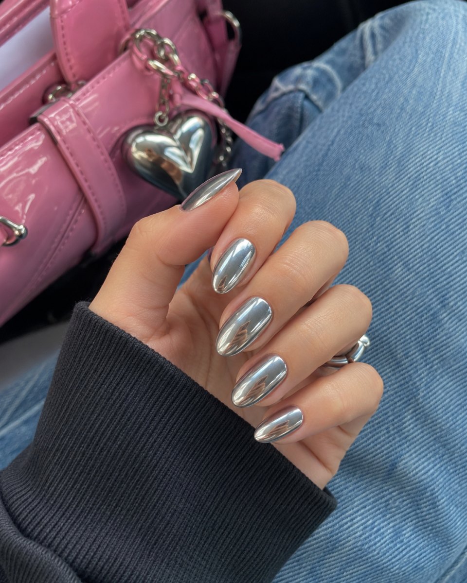 Mirror chrome nails inspired by Dua Lipa