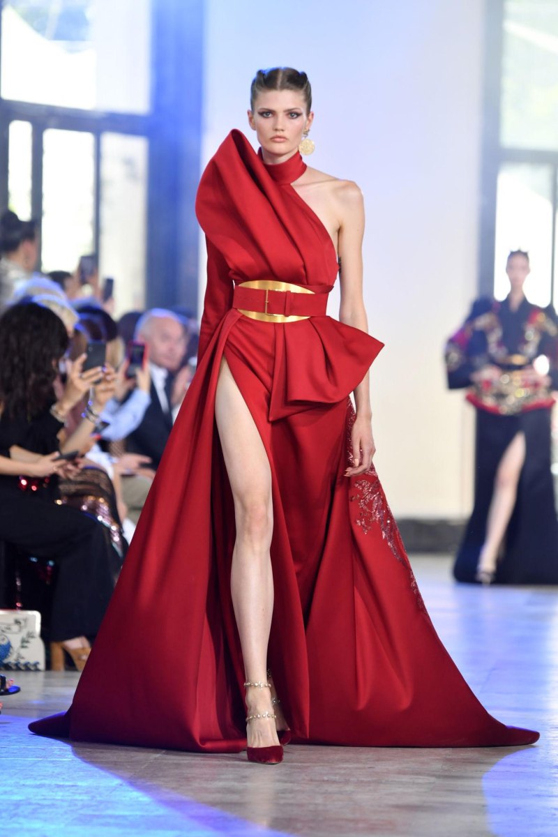 Tall model wearing runway fashion