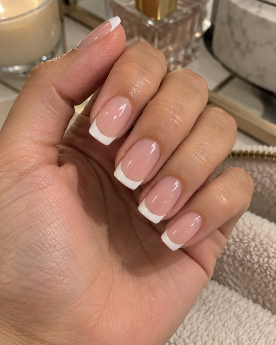 Classic French manicure with nude base