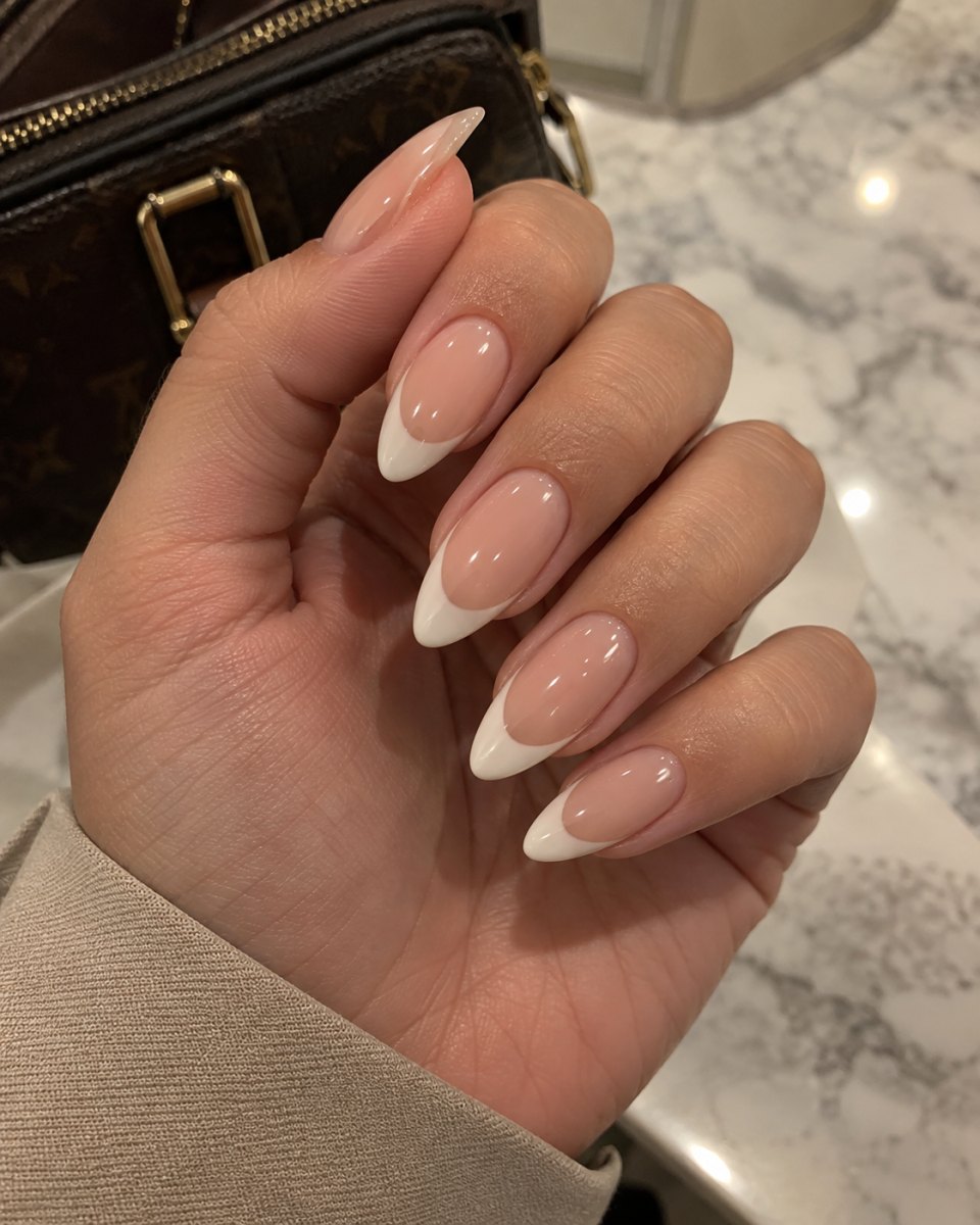 Chic French manicure with glossy tips