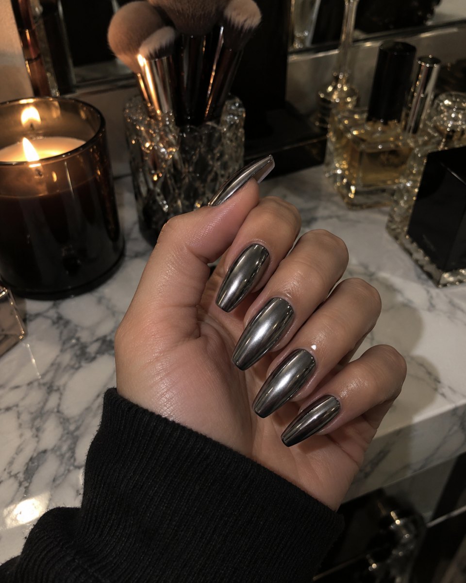 Metallic chrome nails inspired by Kylie Jenner