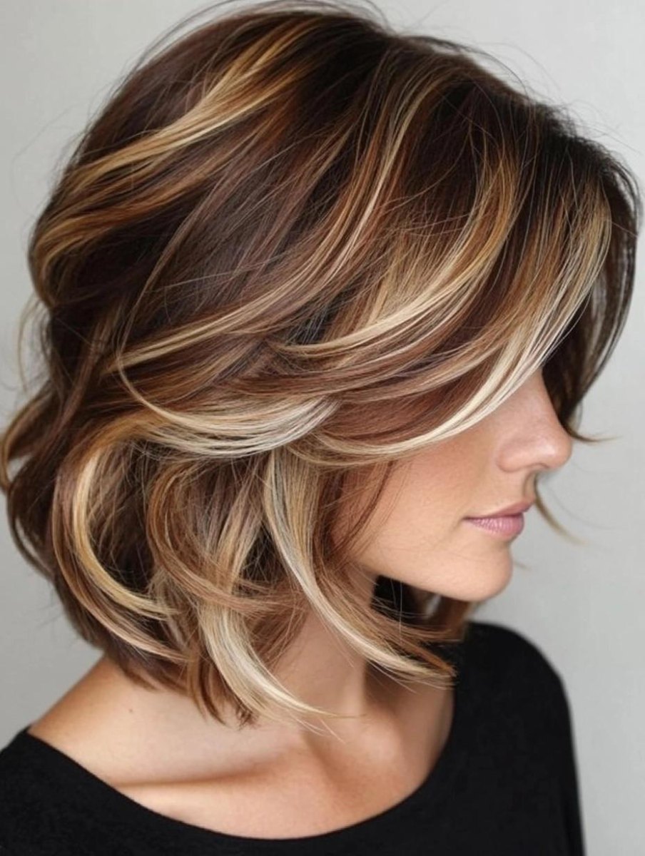 Layered bob haircut with highlights