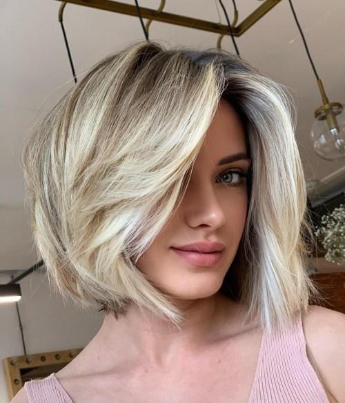 Layered bob side swept bangs