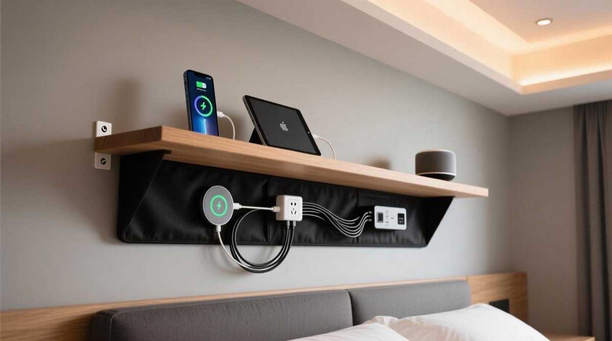Cable management bedroom setup