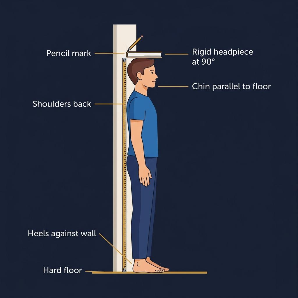 Person standing straight against wall