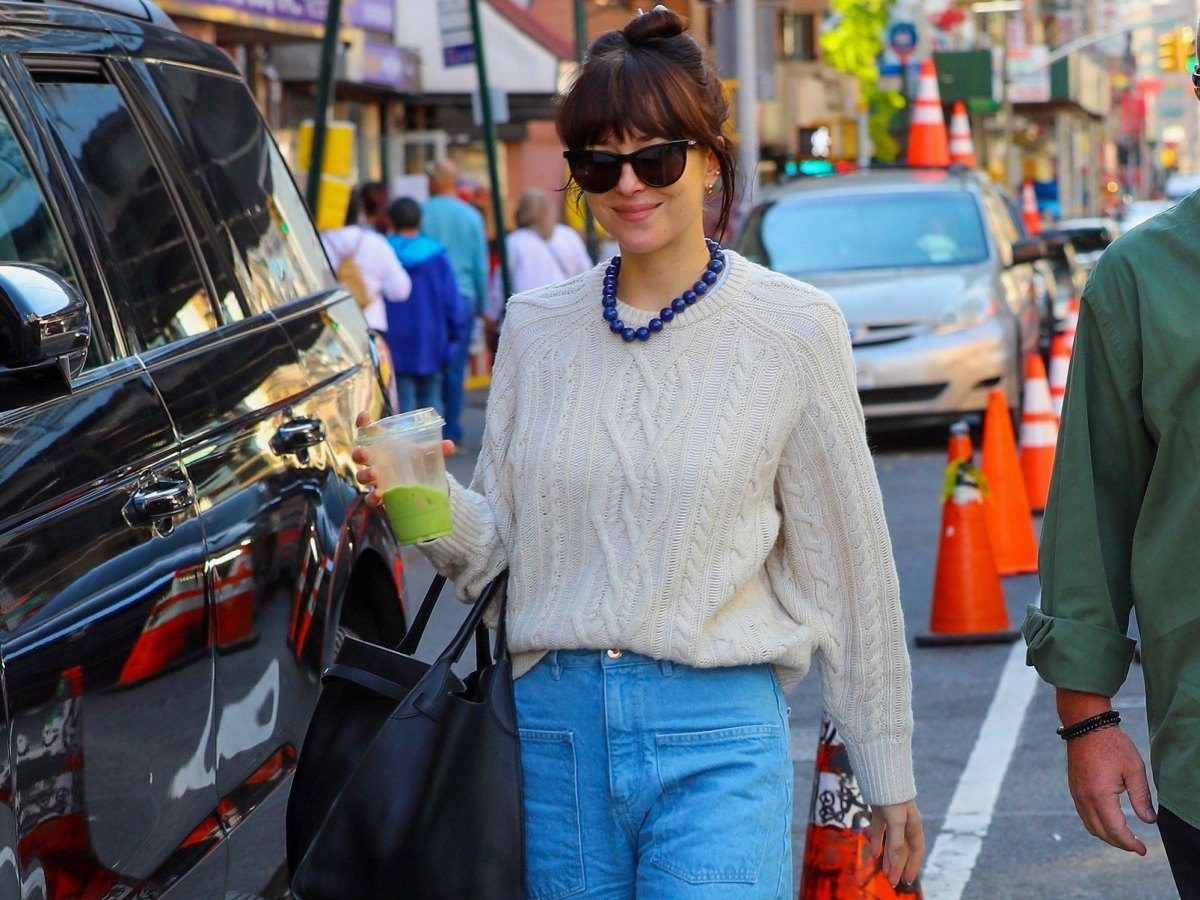Celebrity wearing relaxed sweater outfit