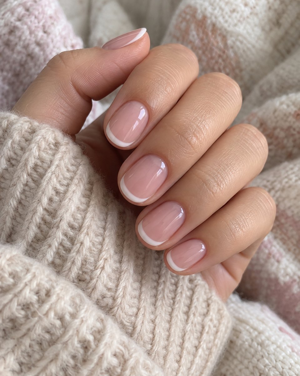 Soft pink French manicure nails