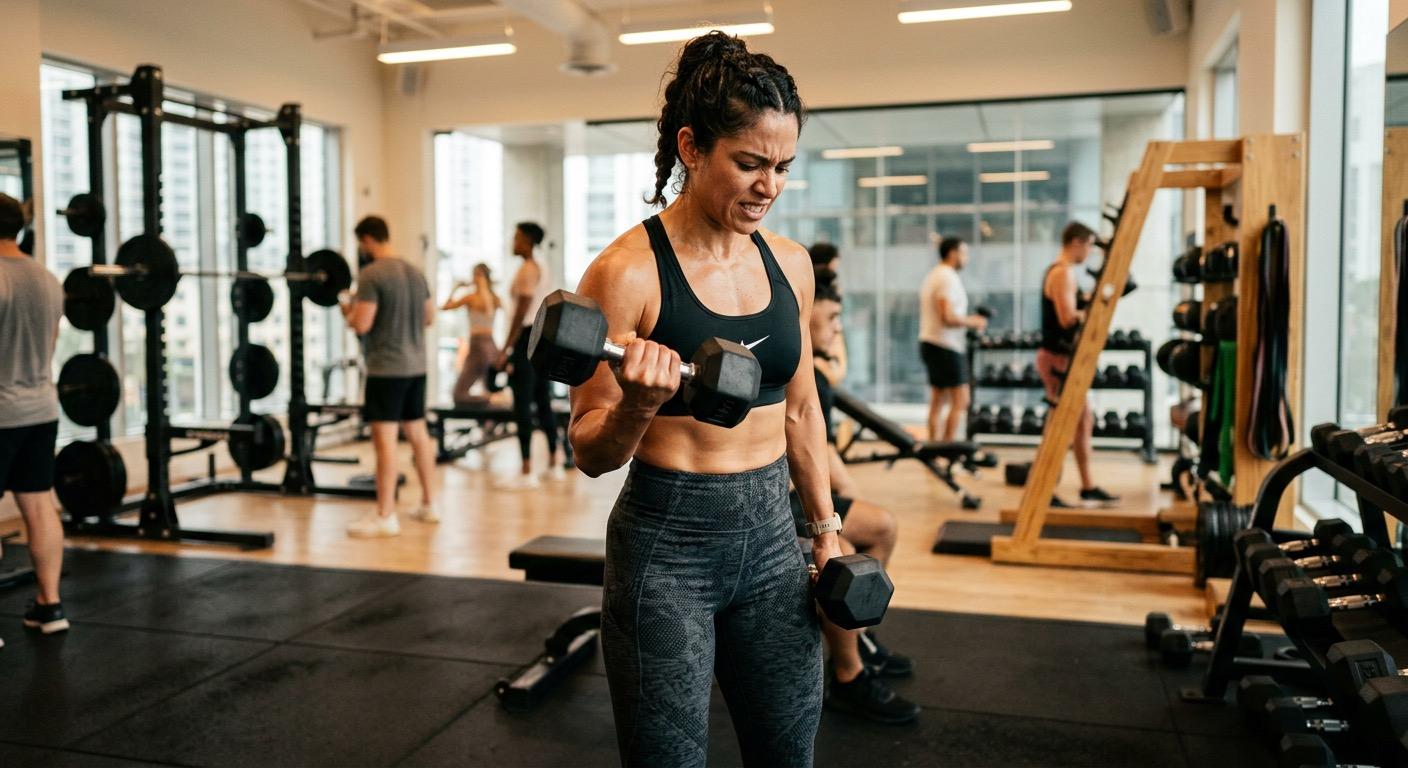 Woman lifting weights during strength training