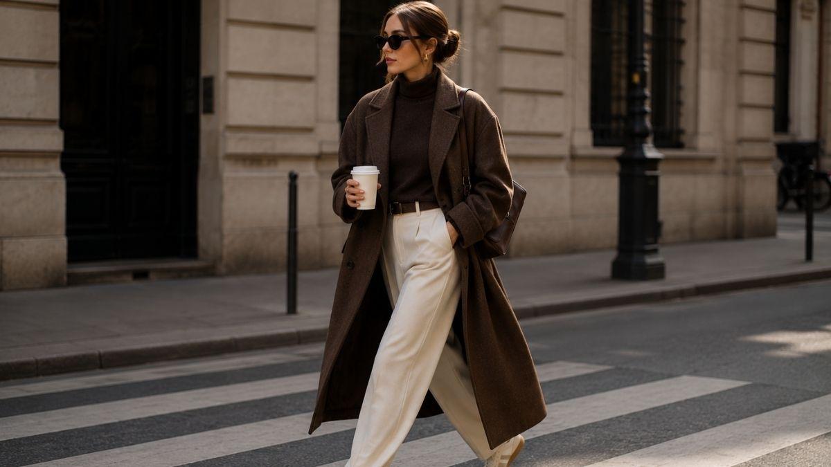 Model wearing tailored coat with minimalist outfit