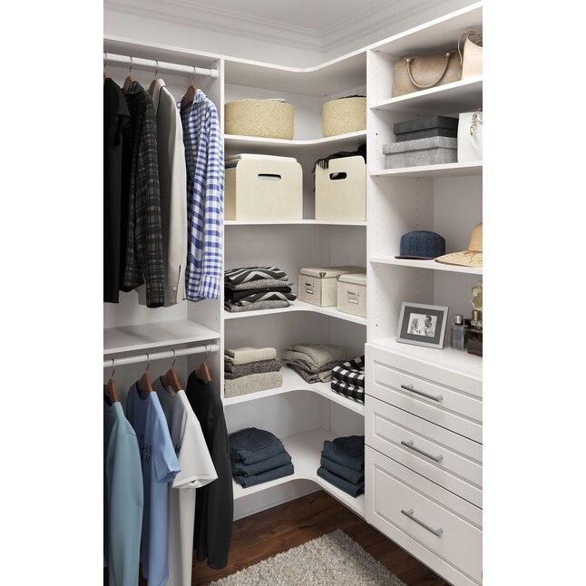 Corner shelves and rods in closet