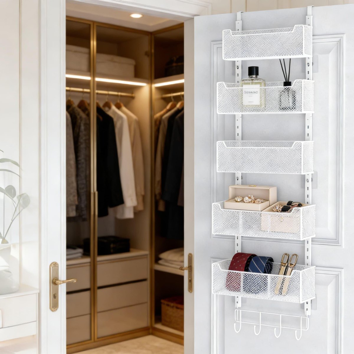 Door mounted closet storage organizer
