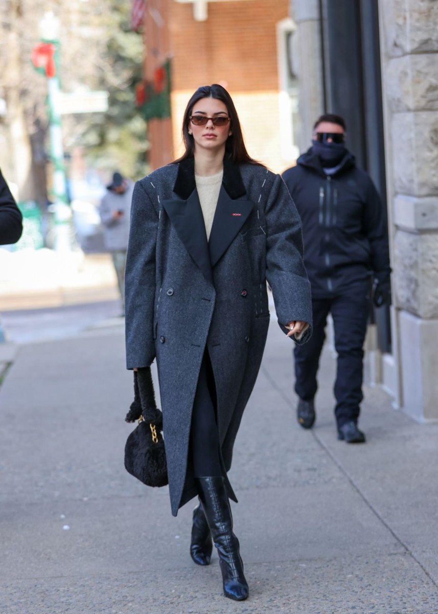 Celebrity winter street style coat outfit