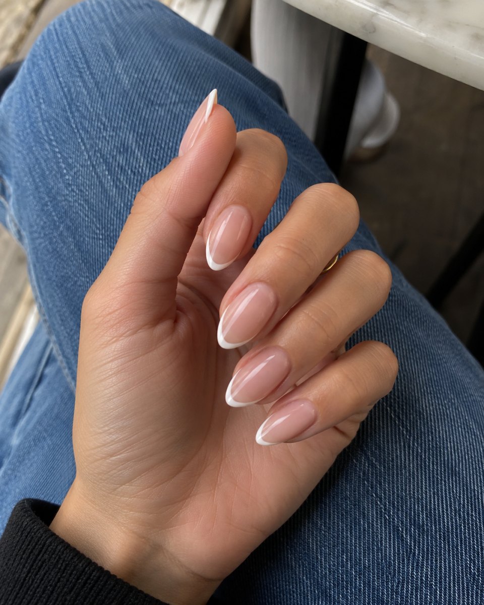 Modern French manicure design closeup